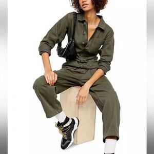 Free People Gia Coveralls Olive Green Jumpsuit